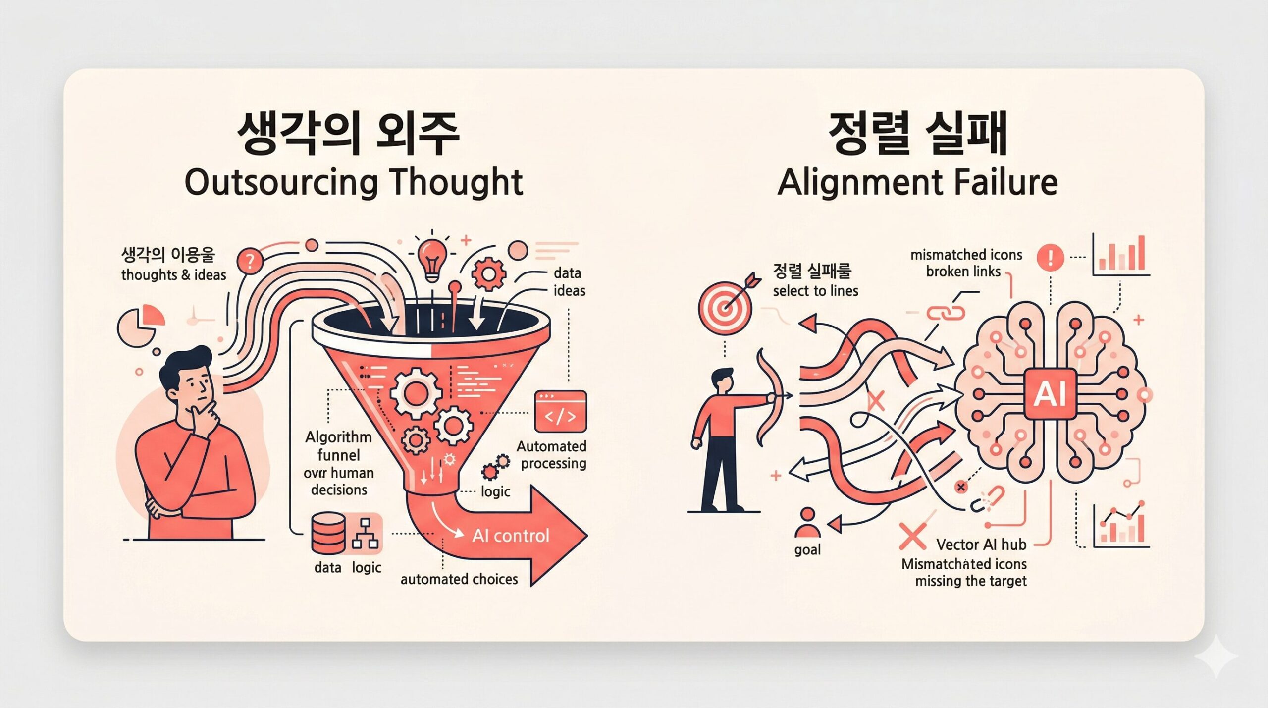 초지능 AI 공포로 인한 생각의 외주화 및 정렬 실패 리스크 시각화