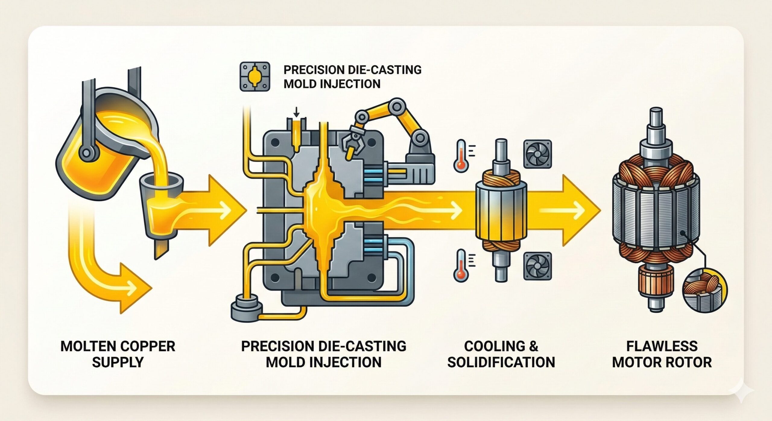 빌란트 구리 로터 정밀 다이캐스팅 제조 공정 인포그래픽