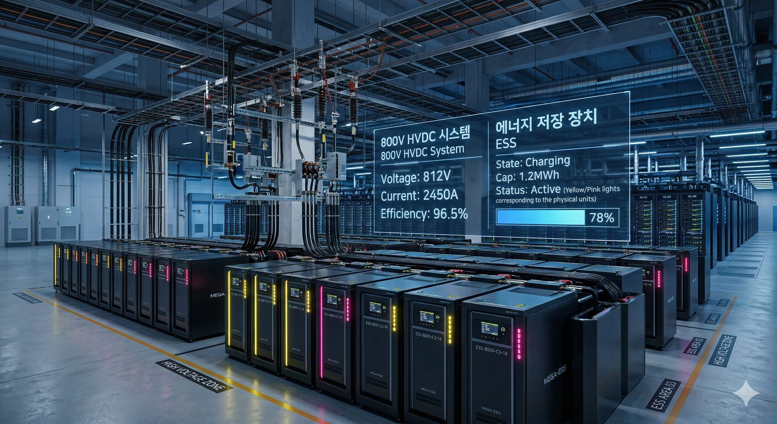 AI 데이터센터 800V HVDC 전력 공급 및 ESS 시스템 실사 인포그래픽