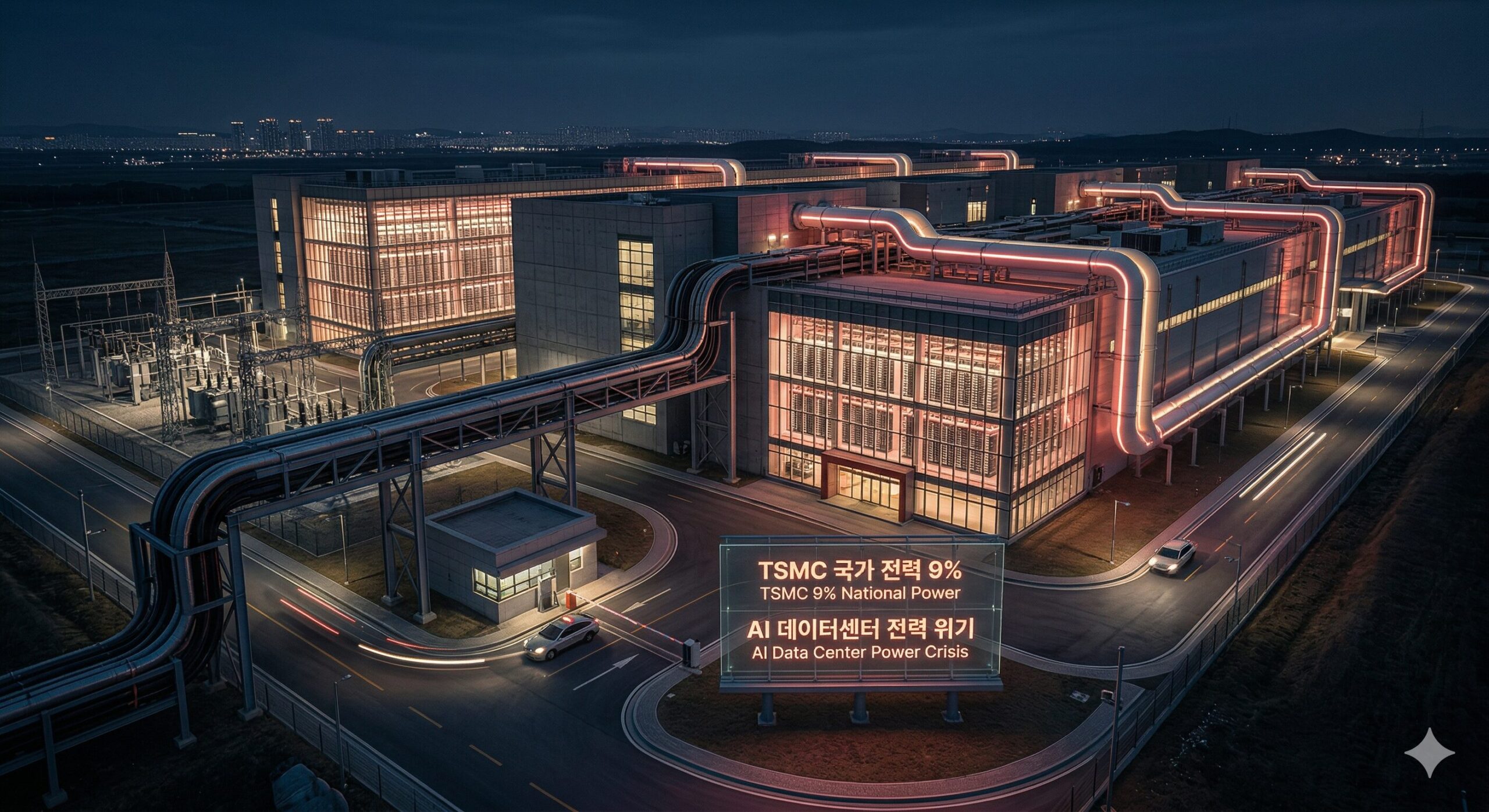 TSMC 국가 전력 9% 소비 및 AI 데이터센터 전력 위기 실사 인포그래픽